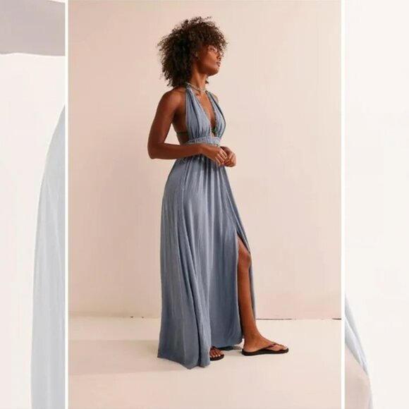 Rare Free People Look Into The Sun Maxi Dress Rainy Day Blue Size XS - Picture 5 of 10